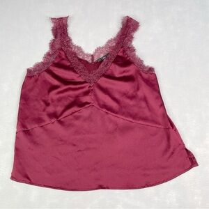 Lulus Forever Flirty Wine Lace Cami Top Satin V Neck XL
